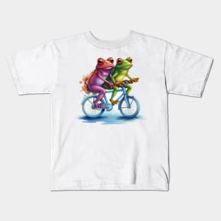 two frogs riding a bicycle Kids T-Shirt
